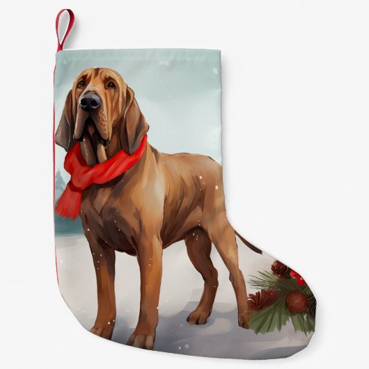 Petite Chaussette De Noël Chien sanglant à Noël de neige (Devant)