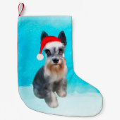 Petite Chaussette De Noël Chien Schnauzer Miniature En Casquette Noël Neige (Devant)