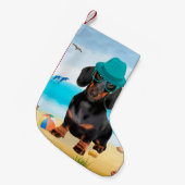 Petite Chaussette De Noël chien teckel sur la plage (Devant (Accrochage))