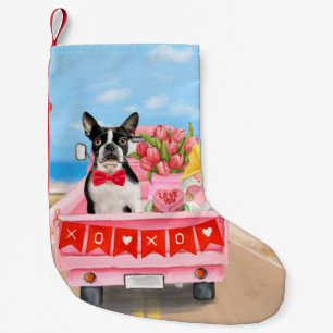 Petite Chaussette De Noël Chien Terrier de Boston Camion de la Saint-Valenti