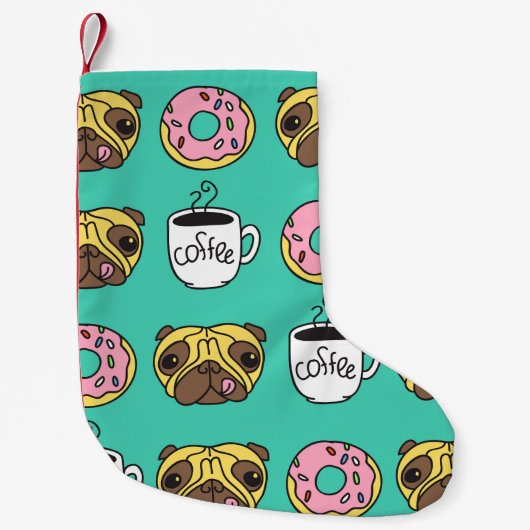 Petite Chaussette De Noël Chiens amusants, beignets, motif de café. (Devant)