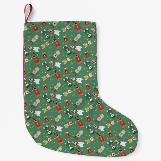 Petite Chaussette De Noël Chiens de Noël Motif Rouge Vert (Devant)