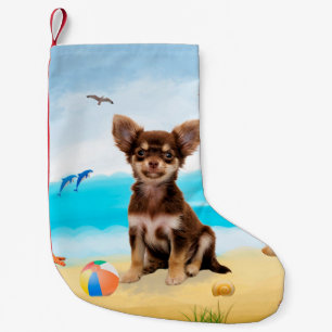Petite Chaussette De Noël Chihuahua Dog sur la plage