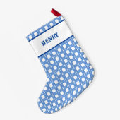 Petite Chaussette De Noël Chinoiserie Cane Trellis in Blue Personalized (Dos (Accrochage))