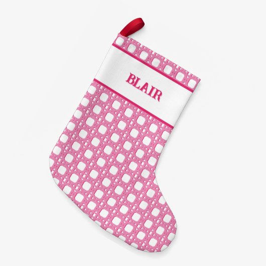 Petite Chaussette De Noël Chinoiserie Cane Trellis in Pink Personalized (Devant (Accrochage))