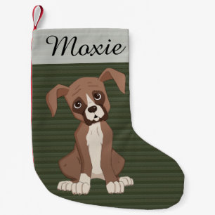 Petite Chaussette De Noël Chiot de boxeur sur un motif vert de Noël