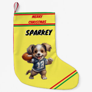 Petite Chaussette De Noël Chiot Jouant au football Noël Stocker / Nom