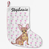 Petite Chaussette De Noël Chiot mignon de chiwawa dans l'aquarelle et les (Devant)