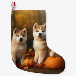 Petite Chaussette De Noël Chiots Akita Délice d'Automne Citrouille