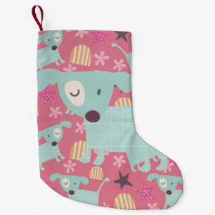 Petite Chaussette De Noël Chiots, étoiles et fleurs