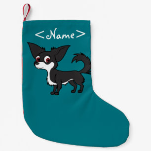 Petite Chaussette De Noël Chiwawa blanc et noir avec de longs cheveux