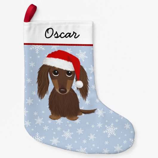 Petite Chaussette De Noël Chocolat Longhair Dachshund mignon chien Wiener (Devant)