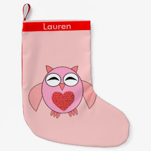 Petite Chaussette De Noël Chouette Coeur Rose Love Custom Christmas Stocking