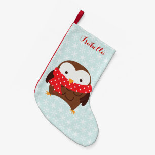Petite Chaussette De Noël Chouette de vacances Red Scarf personnalisée