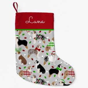Petite Chaussette De Noël Christmas Australian Shepherd Nom personnalisé