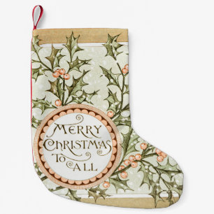 Petite Chaussette De Noël Christmas Holly Jolie Antique Salutation