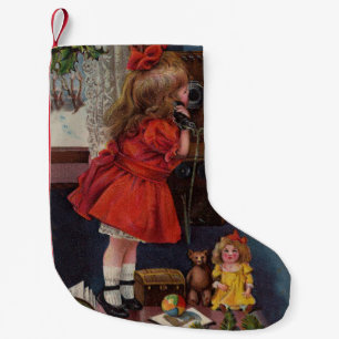 Petite Chaussette De Noël Christmas Little Girl Téléphone Antique
