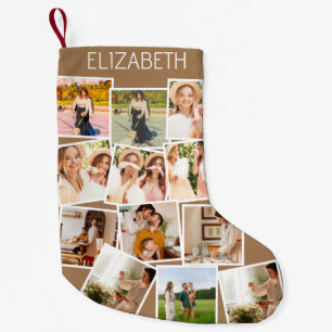 Petite Chaussette De Noël Christmas Photo Collage Nom personnalisable Brown