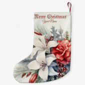 Petite Chaussette De Noël Christmas White Red Flowers Holidays Elegant (Dos)