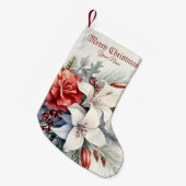 Petite Chaussette De Noël Christmas White Red Flowers Holidays Elegant (Devant (Accrochage))