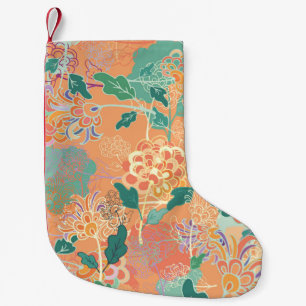 Petite Chaussette De Noël Chrysanthème chinois : motif orange floral.
