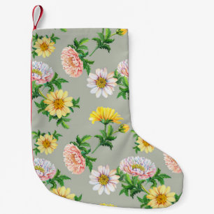 Petite Chaussette De Noël Chrysanthèmes aquarelle, motif floral transparent