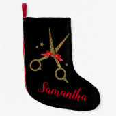 Petite Chaussette De Noël Ciseaux de parties scintillant d'or - Coiffeur - (Devant)