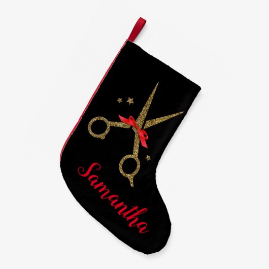 Petite Chaussette De Noël Ciseaux de parties scintillant d'or - Coiffeur - (Devant (Accrochage))