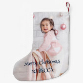 Petite Chaussette De Noël Citation de Noël Nom photo Marine Blue (Dos)