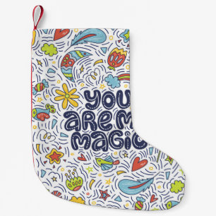 Petite Chaussette De Noël Citation Magique, Lettrage Décoratif Léger.