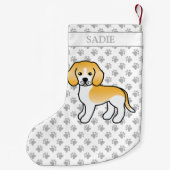 Petite Chaussette De Noël Citron Et Blanc Beagle Mignonne Dessin Et Nom (Dos)