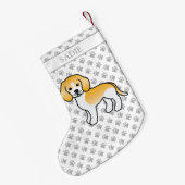 Petite Chaussette De Noël Citron Et Blanc Beagle Mignonne Dessin Et Nom (Dos (Accrochage))