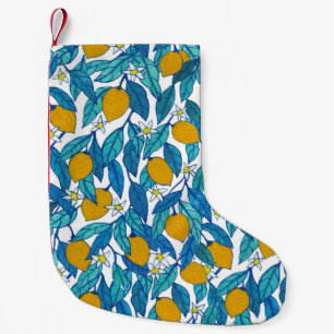 Petite Chaussette De Noël Citron fleuri : Aquarelle Florale Design.