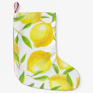 Petite Chaussette De Noël citrons et feuilles d'aquarelle : motif.