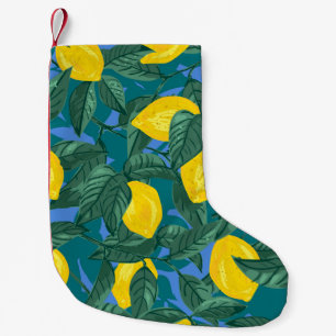 Petite Chaussette De Noël Citrons, feuille : motif tropical d'agrumes.