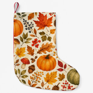 Petite Chaussette De Noël Citrouilles aquarelles d'automne, feuilles d'autom