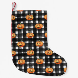Petite Chaussette De Noël Citrouilles d'Halloween : À damiers charme.