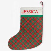 Petite Chaussette De Noël Classic Christmas Plaid Nom personnalisé (Dos)