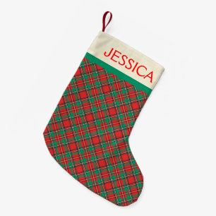 Petite Chaussette De Noël Classic Christmas Plaid Nom personnalisé