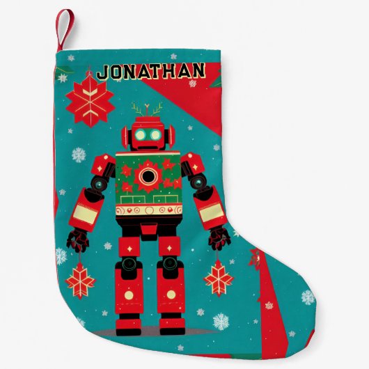 Petite Chaussette De Noël Classic Christmas Sweater Pattern Robot (Devant)