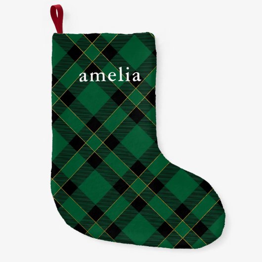 Petite Chaussette De Noël Classic Green Plaid avec nom Holiday (Devant)