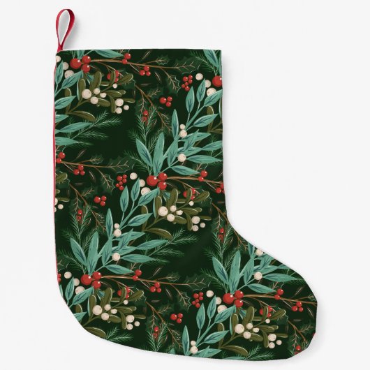 Petite Chaussette De Noël Classic Noël Vacances Botanique Berry Vert (Devant)