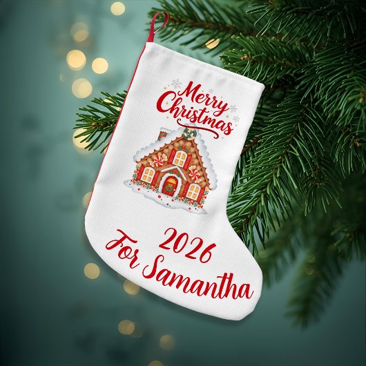 Petite Chaussette De Noël Classic Red and White Gingerbread House Stocking