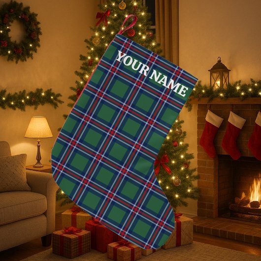 Petite Chaussette De Noël Classy tartan plaid pattern personalized