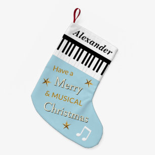 Petite Chaussette De Noël Clavier de Piano Légèrement Bleu Personnalisé sur 