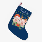Petite Chaussette De Noël Cochons de Noël Personnalisé Père Noël Reindeer (Devant (Accrochage))