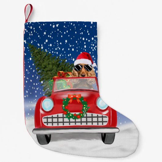 Petite Chaussette De Noël Cocker Spaniel Chien Conduite Voiture En Noël De N (Devant)