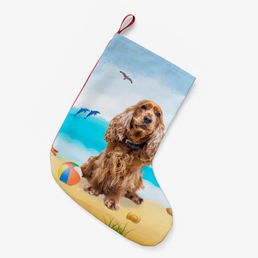 Petite Chaussette De Noël Cocker Spaniel Chien sur la plage (Devant (Accrochage))