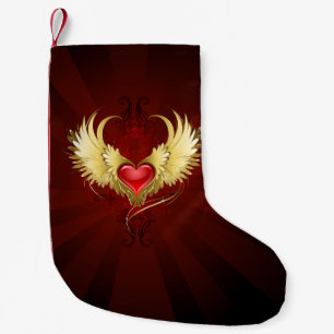 Petite Chaussette De Noël Coeur rouge avec ailes d'or