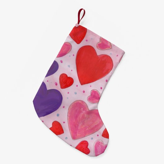 Petite Chaussette De Noël Coeurs de la Saint Valentin en violet rose et roug (Devant (Accrochage))